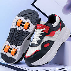 Роликові кросівки на 4 колесах, занурення у швидкісний екстрим, чорно білі (RKL-48)