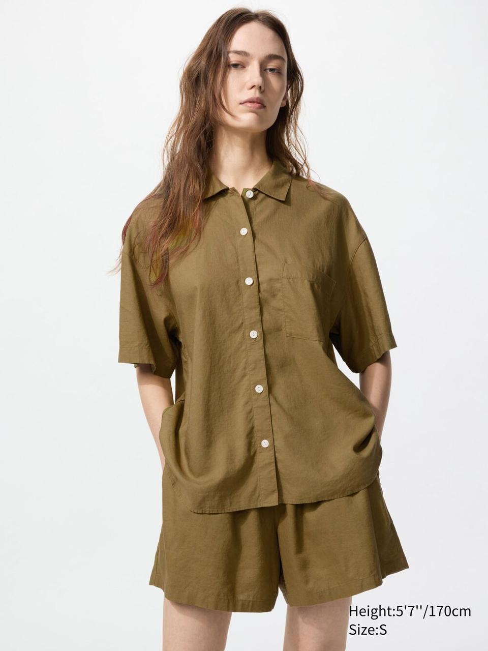 Жіноча піжама Uniqlo комплект сорочка та шорти 1159842981 (Зелений M), фото 1