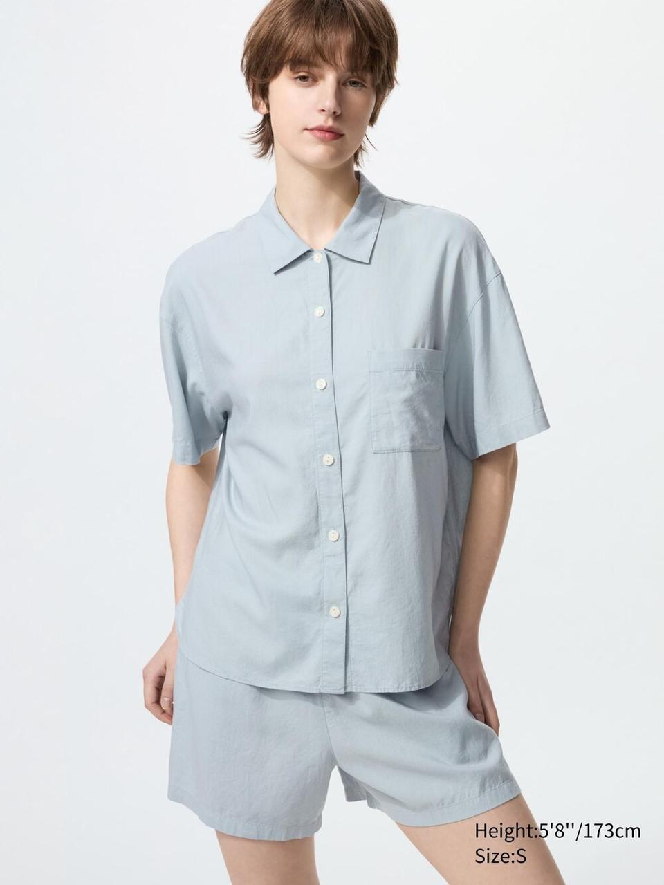 Жіноча піжама Uniqlo комплект сорочка та шорти 1159842983 (Блакитний M), фото 1