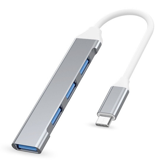 Кардридер OTG хаб USB — USB 3.0x1 + USB 2.0x3 (4 в 1) Silver