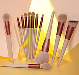 Набір пензлів для макіяжу в сумочці, 13 шт (бежевий колір), фото 3