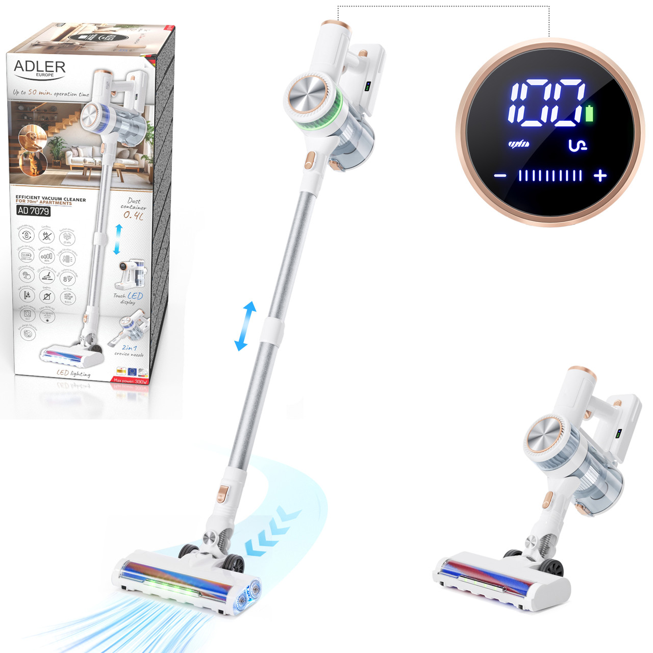 Пилосос бездротовий Adler AD 7079 — 300 Вт, 25 000 Па, HEPA 13, фото 1