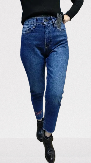 Джинси жіночі МОМ вільні котон пайетки без стрейчу 27 сині, фото 1