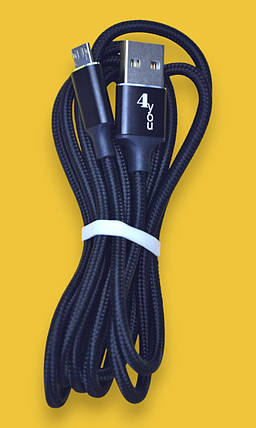 Кабель USB Micro USB 4you Rido Fast Charge (2.1A, круглий, тканина, чорний, 1.5М), фото 1