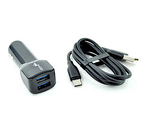Автомобільний зарядний пристрій 4you B1 кабель Type C, 2,1А, 2 USB, чорний