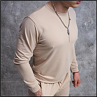 Повседневный свитшот однотонный базовый мужской бежевый, молодежные свитшоты толстовки без капюшона мужские