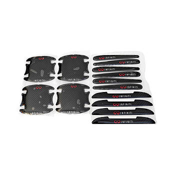 Наклейки силіконові захисні чорні карбон на дверні ручки,+ під ручки дверні Infiniti, захист від подряпин