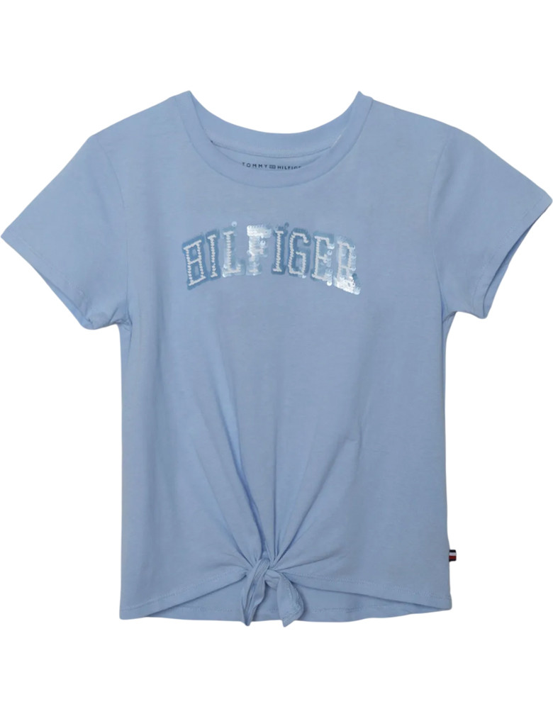 Дитяча футболка Tommy Hilfiger з вузлом та паєтками 1159843012 (Блакитний M), фото 1