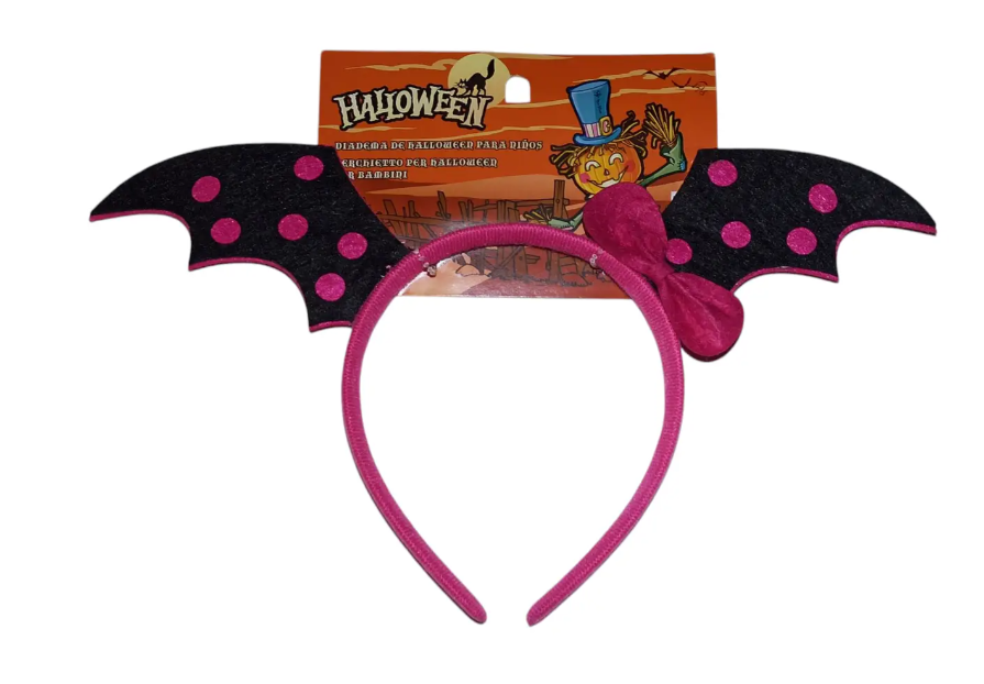 Обруч на Хелловін Кажан one size рожево-чорний, фото 1