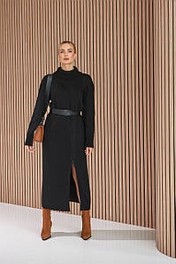 Чорна сукня в'язана жіноча тепла з розрізом на нозі міді