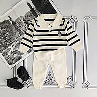 Дитячий білий теплий в'язаний костюм Поло для новонароджених