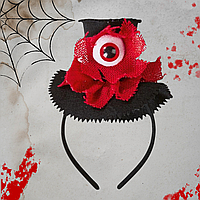 Обруч Капелюх з оком  на Хелловін 12 на 22 см чорно-червоний