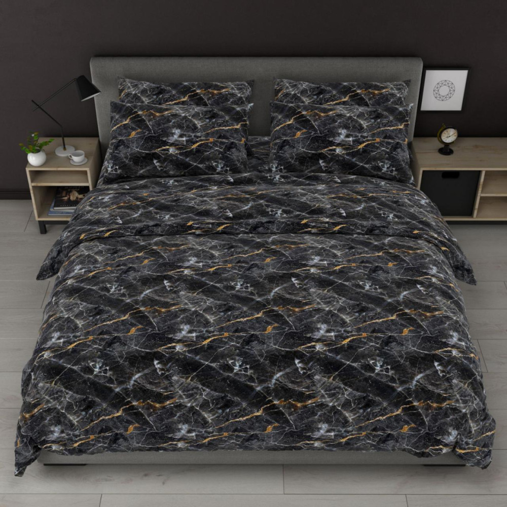 Мрамор чорний - Бязь Gold - Полуторний комплект постільної білизни, фото 1