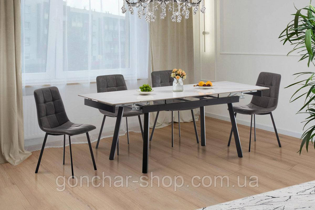 Стіл Бастіон 140 (+30+30)*80, чорний/керам білий, фото 1