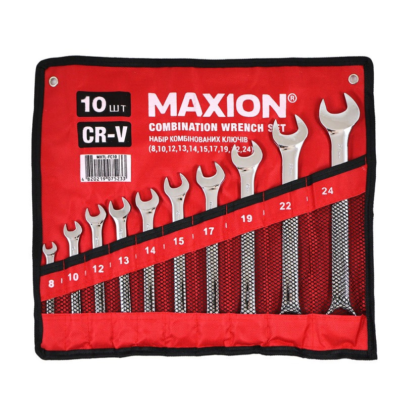Набір комбінованих ключів 10 штук Cr-V MAXION MXTL- FC10 (8-24мм), фото 1
