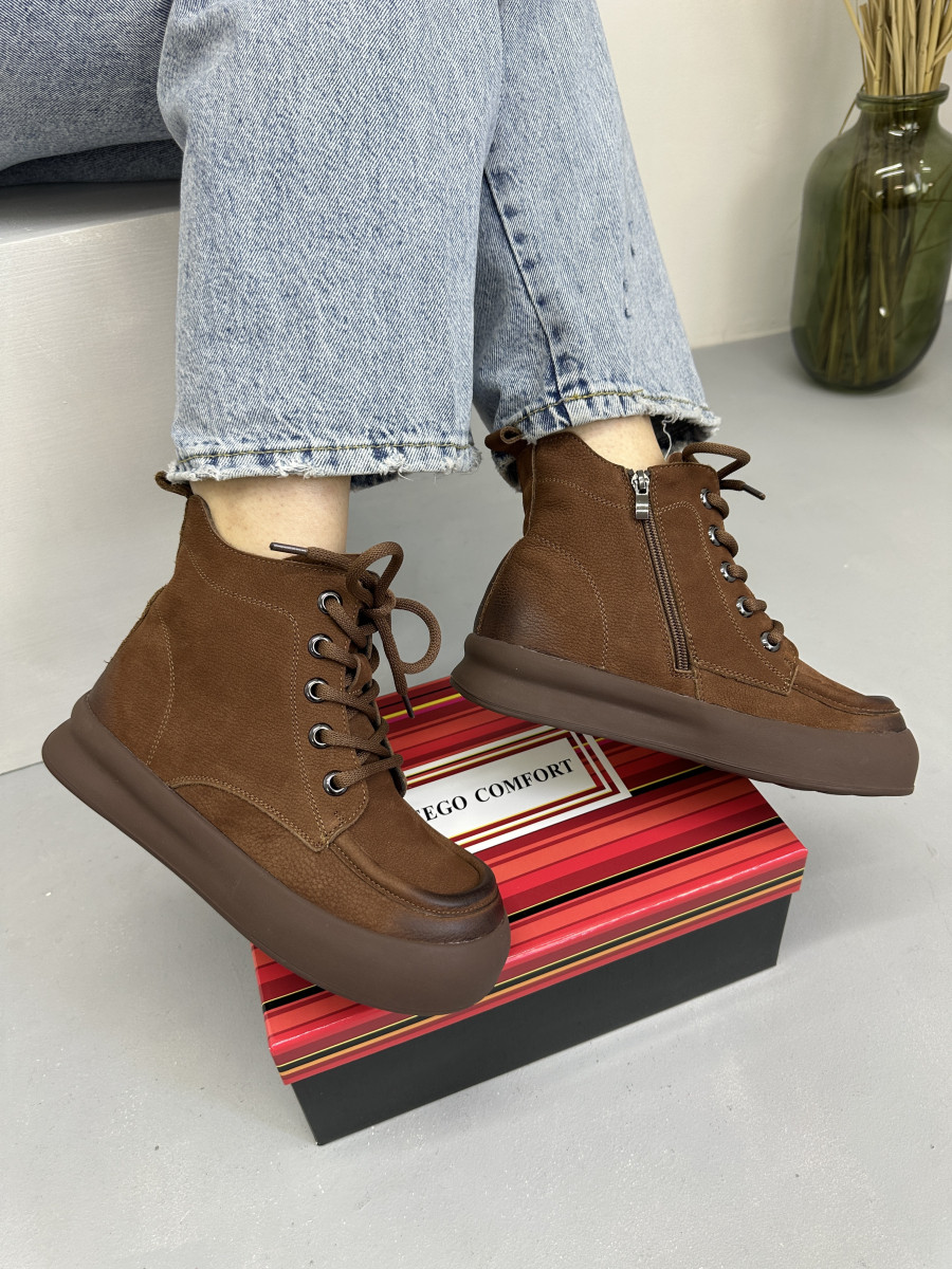 Жіночі демісезонні черевики MeegoComfort модель 2F967 Brown коричневі зі шнурівкою, фото 1