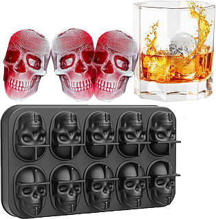 Форма для льоду силіконова Череп ICof 10 комірок чорна Лоток для фігурного льоду та солодощів (R051585)