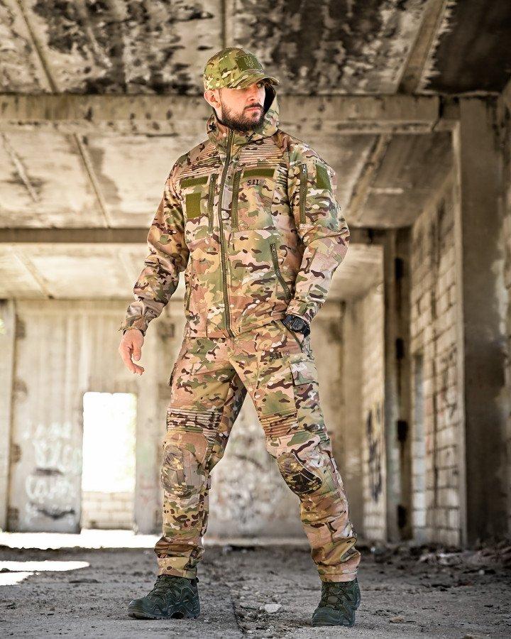 Тактичний костюм софтшел Softshell 5.11 Mission мультикам з наколінниками – водовідштовхуючий військовий комплект