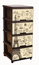 Комод на 4 шухляди з декором "Париж" коричневий Алеана