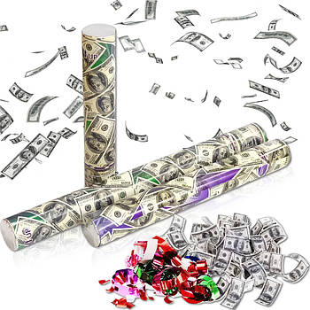 Грошова хлоповка на 120 міні купюр Доларів з поворотним механізмом 50 см