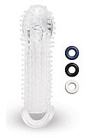 Насадка на пеніс із рельєфом Size-Up з 3 кільцями, прозора, 15.5 см kitty.in.ua
