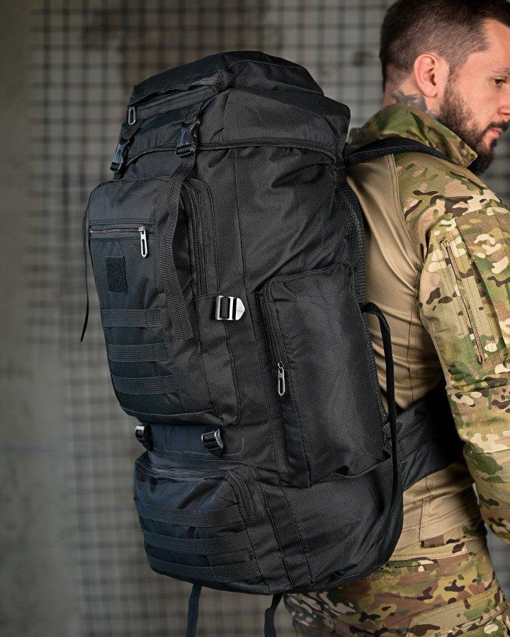Тактичний військовий рюкзак FERNIX 100 л — мілітарі туристичний рюкзак чорний, армійський похідний рюкзак для полювання, риболовлі