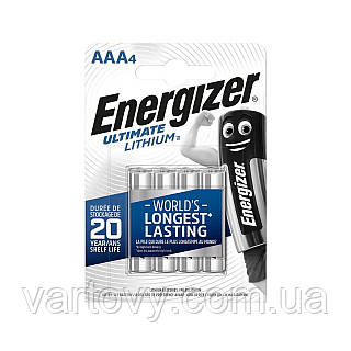 Батарейки Energizer Ultimate Lithium AAA 4 шт (1,5V), Серебряный, AAA
