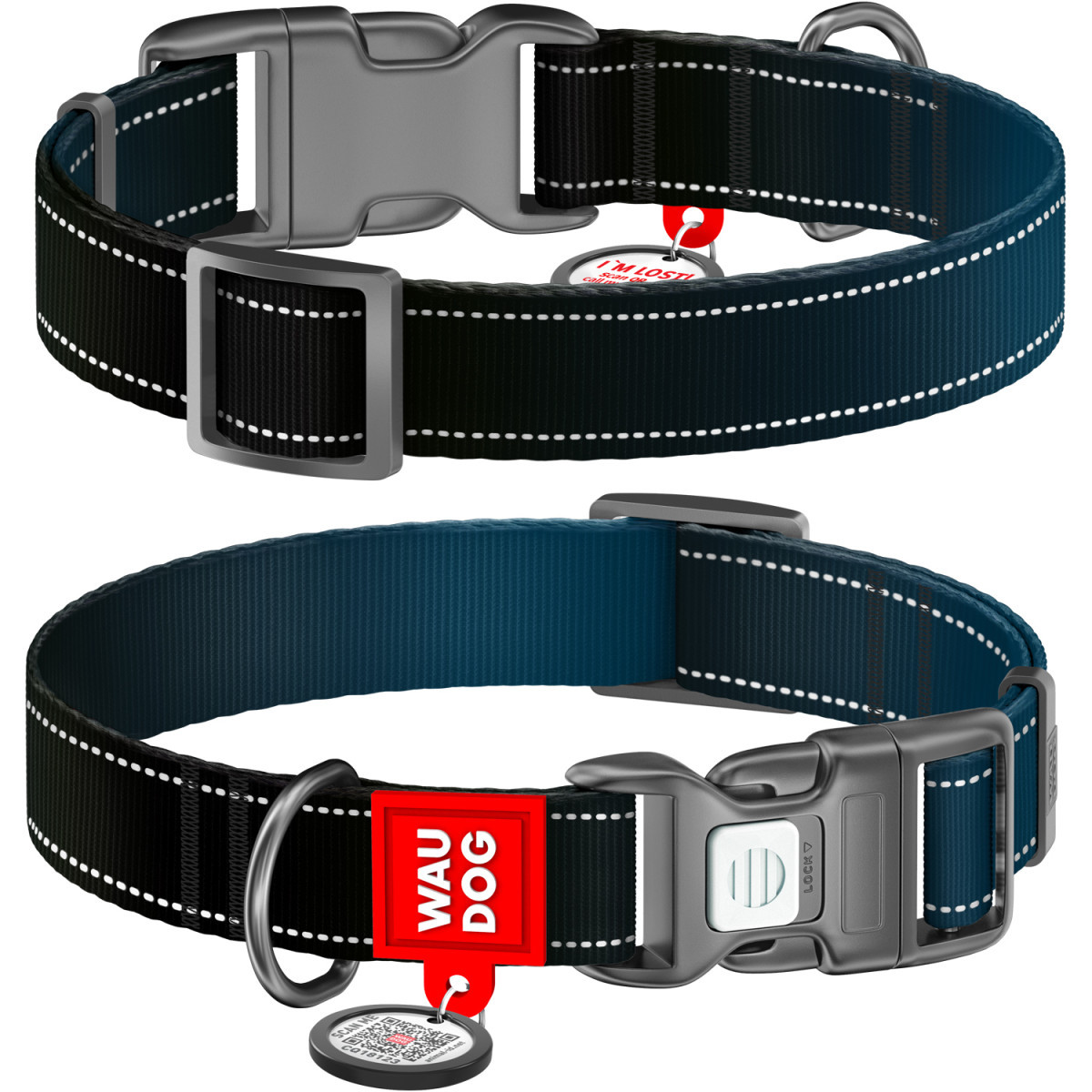 Нашийник нейлон 33-49 см 25 мм Waudog Nylon Mono чорний Collar для собак L, фото 1