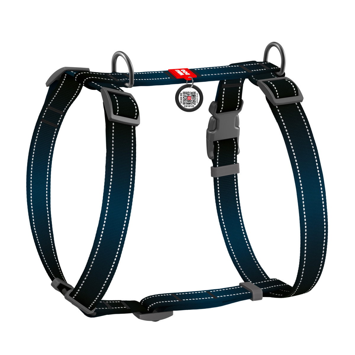 Шлея S 35-45 см 15 мм анатомічна H-подібна WAUDOG Nylon Mono з QR паспортом чорна для собак S, фото 1