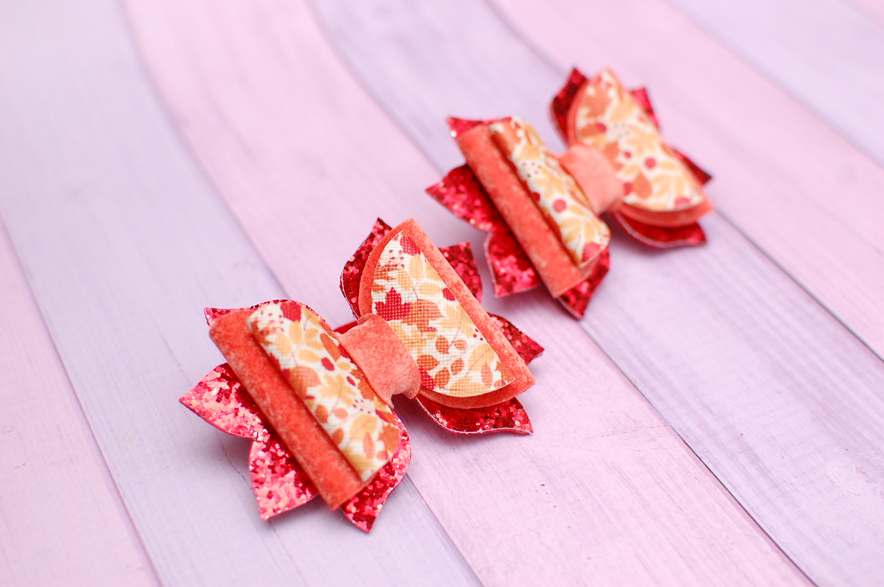 Бантики на гумці для волосся дитячі з екошкіри помаранчево-червоні 771, фото 1