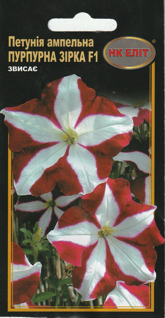 Насіння квітів Петунія ампельна Пурпурная звезда F1 10 шт. НК Еліт, фото 1