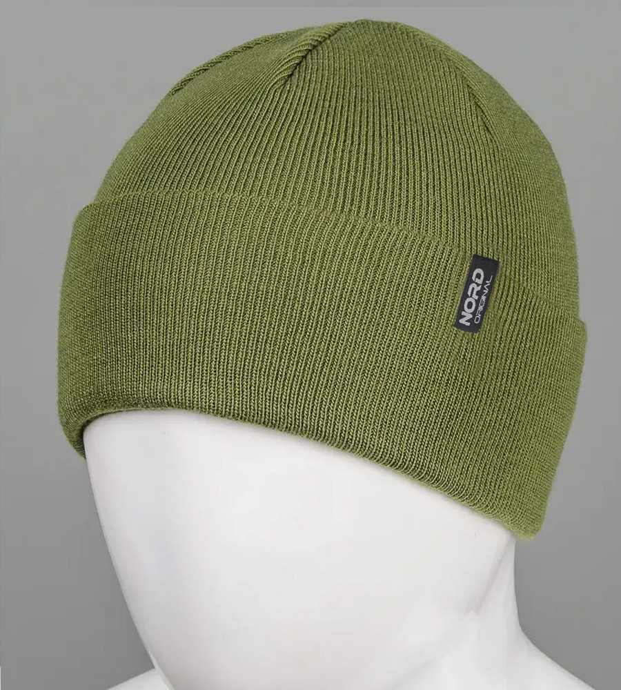 Подвійна вязана шапка з відворотом без підкладки Nord (22230), Хакі, фото 1