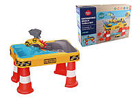 Пісочниця розмір столу 56х37х49 см, будівельна техніка, гірка, формочки для піску, лійка, лопатки, в кор. /6/