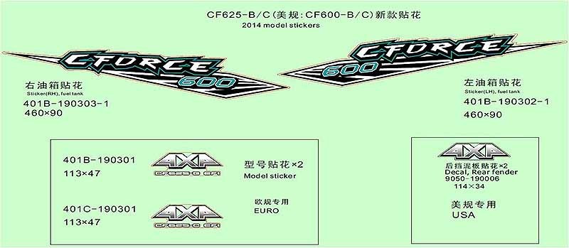 НАКЛЕЙКИ ДЛЯ МОДЕЛЕЙ, 6 шт. - CFMoto OEM - 401B-190006, фото 1