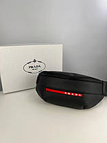 Чоловіча бананка Prada Black сумка на пояс еко шкіра Прада чорна з регульованим ремінцем унісекс, фото 4
