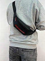 Чоловіча бананка Prada Black сумка на пояс еко шкіра Прада чорна з регульованим ремінцем унісекс, фото 5