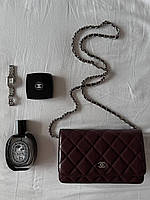 Chanel Caviar Quilted Wallet on Chain WOC Burgundy/Silver Коробка магніт 19.5х13х4