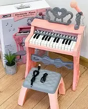 Дитяче піаніно синтезатор Lijin на 25 клавіш з мікрофоном для караоке, стільчиком та живленням від мережі 220В