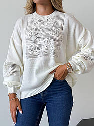 Затишний жіночий светр з декоративною ажурною в'язкою Ssmod2283