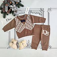 Дитячий бежевий теплий в'язаний костюм Діор для хлопчика