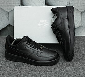 Чоловічі кросівки Nike Air Force 1 black low чорні Найк Форс шкіряні низькі