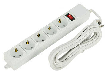 Мережевий подовжувач переноска електрична 3 метри 5 розеток з вимикачем мережевий фільтр із захистом, білий