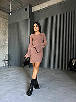 Трикотажное платье на завязках с длинным рукавом