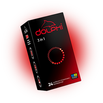Презервативи Dolphi 3 in 1 три в одному з крапками та ребрами, 24 штуки