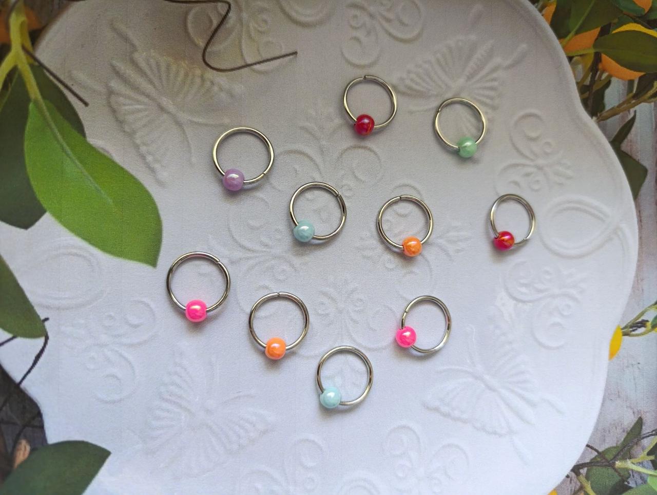 Пірсинг для волосся набір кільця з декором "Кільця з бусінами 16мм 10шт", фото 1