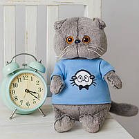 М’яка іграшка Котик Басик сірий 30 см у блакитній футболці — плюшевий кіт M47440-5, фото 5