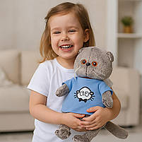 М’яка іграшка Котик Басик сірий 30 см у блакитній футболці — плюшевий кіт M47440-5, фото 6