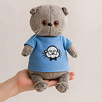 М’яка іграшка Котик Басик сірий 30 см у блакитній футболці — плюшевий кіт M47440-5, фото 7