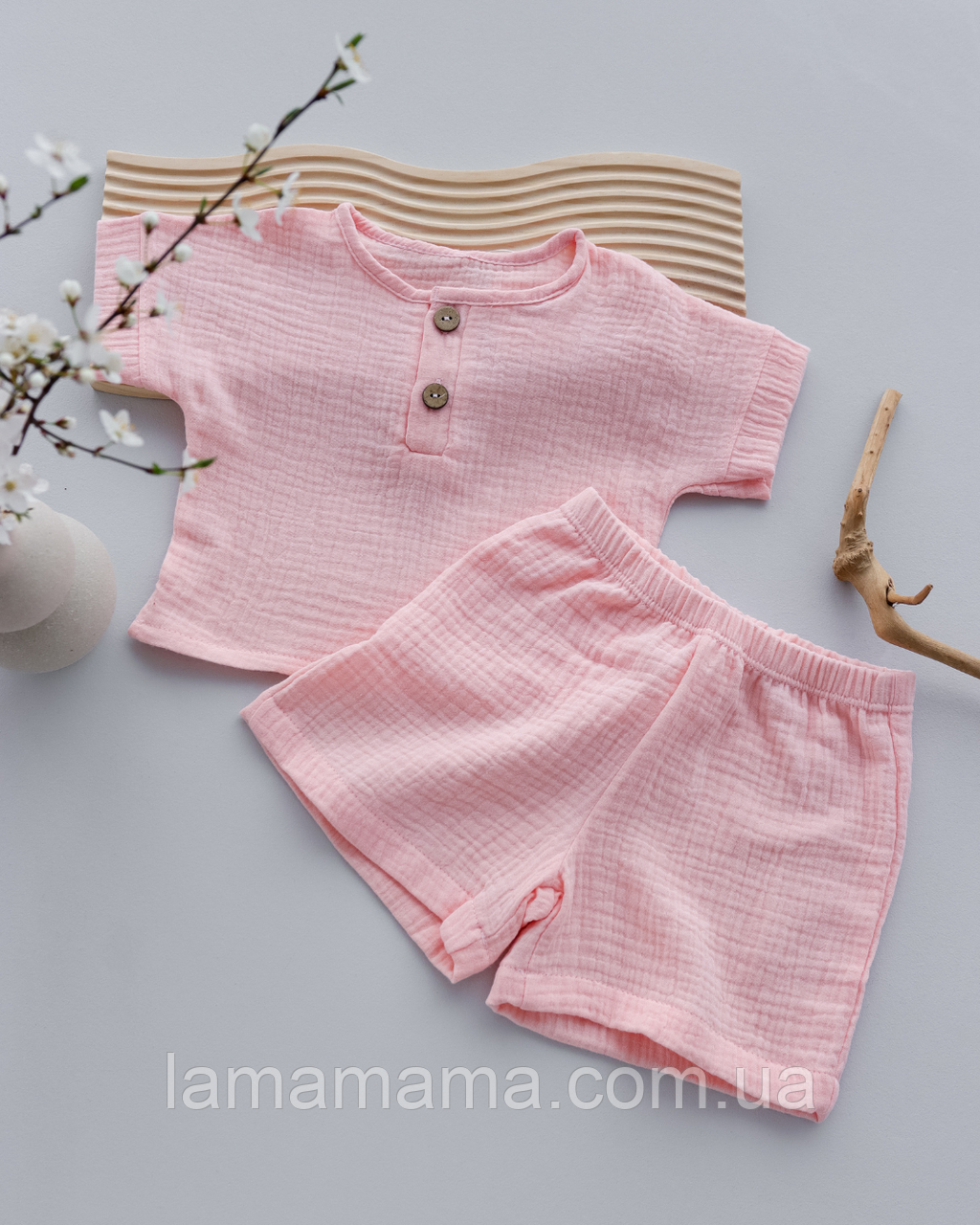 Дитячий мусліновий комплект - топ та шорти - Рожевий Muslin Baby, фото 1