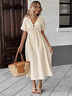 Женское платье миди муслиновое с коротким рукавом и завязками
